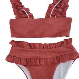 Shein Rust Brown Glitter Bandeau Bikini High-waisted High-cut Bottoms Size M